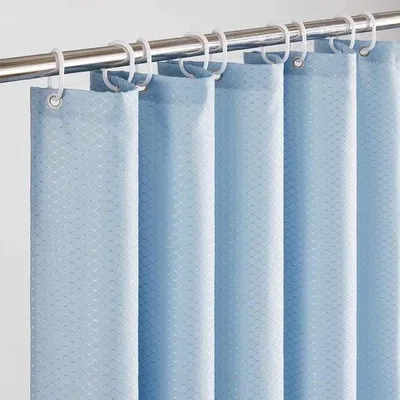 Obrázek produktu pro Voděodolná a plísním odolná šedo-modrá sprchová záclona z tkaného polyesteru – lze prát – 120 x 200 cm s háčky