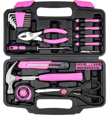 Immagine prodotto di Set di attrezzi per il fai-da-te, 40 pezzi, rosa, con cassetta portattrezzi per uso domestico