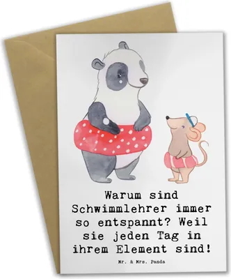 Produktbild von Mr. & Mrs. Panda Grußkarte Entspannte Schwimmlehrer - Weiß - Geschenk, Schwimmlehrerin, Berufsalltag, glückwunschkarten, personalisierte Geschenke, Beruf, Leidenschaft