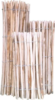 Three wooden fences of varying heights are arranged side-by-side against a white background.