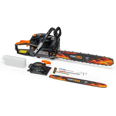 Immagine prodotto di TOP CUT Motosega a Scoppio 5,7 CV | 58cc | 2 Barre 40 e 50 cm | 2 Catene | Easy Start | Antivibrazione | Kit Completo di Accessori TC-CS58