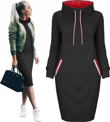 Produktbild von Damen-Sweatshirt - Modisch - Sportlich - Sweatshirt-Kleid - Langes Oversize-Oberteil - Ohne Kapuze - Einheitsgröße - Schwarz