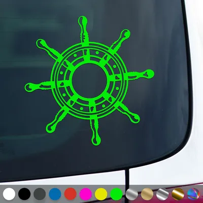 Produktbild von PantherPixel Steuerrad Aufkleber Meer Nordsee Ostsee Schiff Sticker Auto Geschenkidee Farbe Neon-Grün