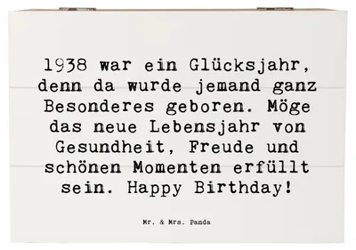 Produktbild von Mr. & Mrs. Panda Box Spruch 1938 Geburtstag 22 x 15 cm - Weiß - Geschenk, Geboren am, Feiern, Geschenkbox, besondere Geburt, Holz Aufbewahrungsbox, schatztruhe, Alter