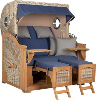 Produktbild von Strandkorb Rantum Grande Bullauge Teak PE Shell Dessin 595