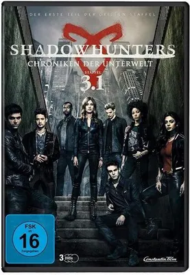 A group of actors from the TV show Shadowhunters are posing on stairs in front of a city skyline.