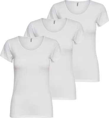 Produktbild von ONLY 3er Pack Damen T-Shirt Kurzarm lang Basic T-Shirts XS S M L XL 15255444, Größe:XS, Farbe:White