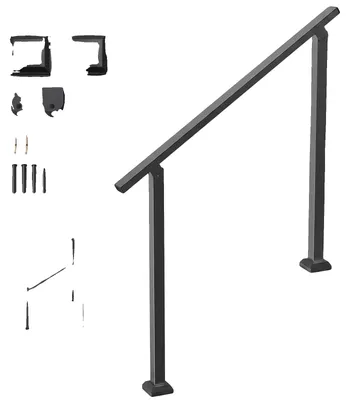 Image de VEVOR Main courante 103 cm, kit rampe d'escalier pour 2-3 marches, tube carré noir avec barre horizontale, rampe de soutien en acier au carbone pour personnes âgées, escaliers en béton & de plafond
