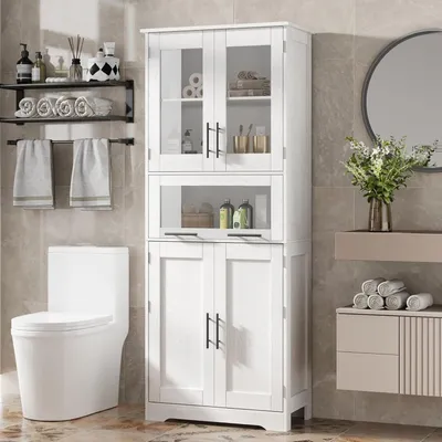 Produktbild von Hoch Badezimmerschrank Weiß 4 Türen 5 Ebenen 170x67x30 cm