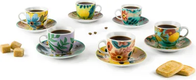 Produktbild von Excelsa Set 6 Espressotassen mit Untertassen Fiori Frida aus bunter Porzellan