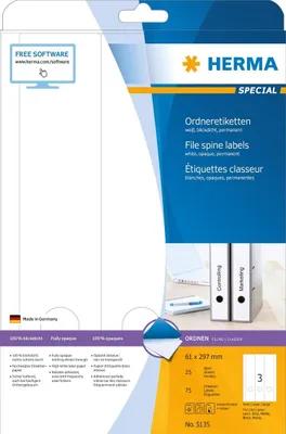 Produktbild von Herma Ordneretiketten - Rückenschilder - Weiß - Für breite Ordner - 5135
