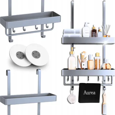 Produktbild von Duschablage - Aluminium - Ohne Bohren - Duschregal Hängend - Tragkraft bis zu 20 kg - Zwei Ebenen
