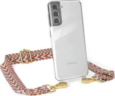 Produktbild von EAZY CASE Handykette - Verstellbarer Trageriemen kompatibel mit Samsung Galaxy S21 5G, Handykordel mit transparenter Silikon-Hülle, Band in Orange