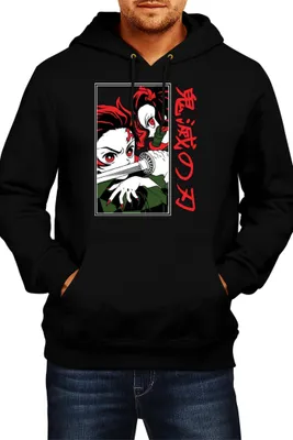 Produktbild von Herren Kapuzenpullover Japan Animation Manga Anime Comics Demon Anime Slayer Tanjiro Nezuko Fighting Fighting, Man 2XL / Schwarz