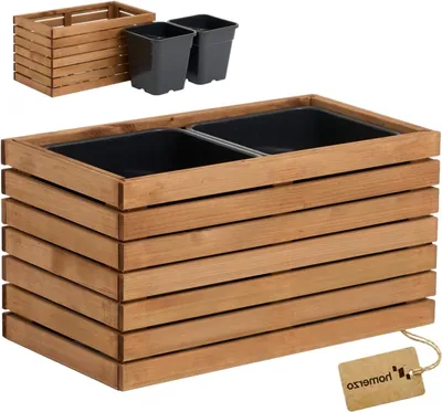 Zdjęcie produktu dla Doniczka z drewna - Pojemnik na rośliny - Do uprawy roślin na zewnątrz - Z wkładem z tworzywa sztucznego - 67x36x35 cm - Brązowa