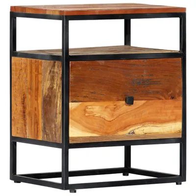 Imagen del producto de Mesita de noche hecha con madera reciclada y acero, pintada, con dimensiones de 40x30x50 cm