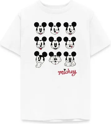 Produktbild von Mickey & Minnie Mickey Mouse Gesichtsausdrücke Teenager T-Shirt, 134/146 (9-11 Jahre), Weiß
