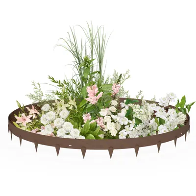 Image de XMTECH Bordure de pelouse métal 106x16cm flexible, bordure de parterre & bordure de parterre en tôle d'acier, 10 pièces (10m), aspect rouille, bordure de tonte délimitation de parterre de jardin