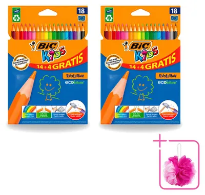Image de 2 crayons de couleur BIC Kids Evolution – 18 couleurs différentes – Pack économique – 2 pièces