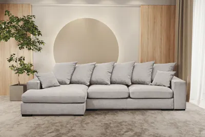 Zdjęcie produktu dla Sofa w kształcie L GABON narożnik z funkcją spania Riviera jasnoszary lewy