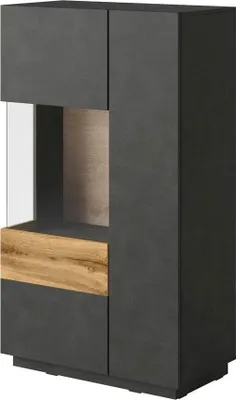 Image de Vitrine sur pied Saale, 80 x 40 x 139 cm, finition au choix : anthracite Matera / chêne Votane, charnières à gauche