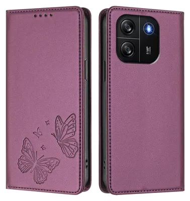 Produktbild von Lederhülle für Blackview Wave 6C, Schmetterling Prägung Leder Brieftasche Schutzhülle mit Ständer Lila