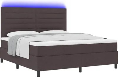 Imagen del producto de Cama con somier y colchón, color marrón oscuro, 180 x 200 cm, tapizada en tela