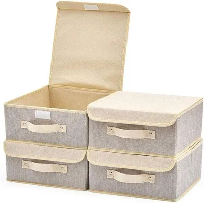 Produktbild von Famanu Aufbewahrungsboxen 4er Set mit Deckel - Grau & Beige, 26,7 x 26,7 x 12,7 cm