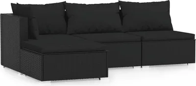 Obrázek produktu pro vidaXL 4dílná zahradní souprava s polštáři Black Poly Rattan
