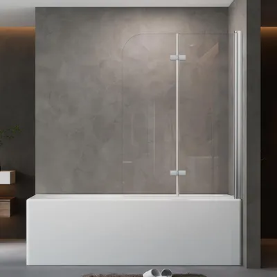 Produktbild von Duschabtrennung 120x140cm Duschwand für Badewanne 2-Teilig Faltbar Badewannenaufsatz Klar Silber ESG GLAS Badewannenfaltwand