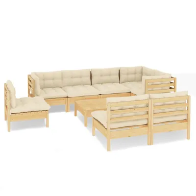 Produktbild von vidaXL 9-tlg. Garten-Lounge-Set mit Creme Kissen Massivholz Kiefer