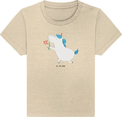 Produktbild von Mr. & Mrs. Panda  T-Shirt Einhorn Blume 12. - 18. Monat - Natural Raw - Geschenk, Liebe, Baby Kurzarmshirt, Partner, Verlobung, Shirt, Unicorn, Babyshirt, Freundin