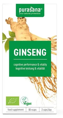 ŻEŃ-SZEŃ (GINSENG) BIO 80 KAPSUŁEK (300 mg) - PURASANA