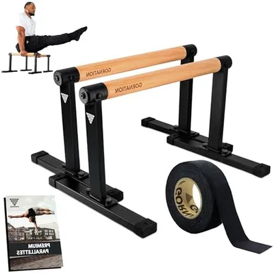 Produktbild von Paralletthölzer mit Holzgriffen – Liegestützstangen – Krafttraining – Rutschfeste Füße – 10 x 24 cm – Schwarz