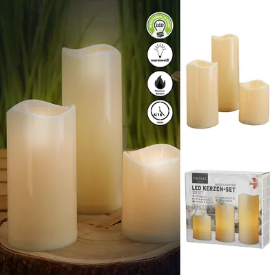 Produktbild von LED Kerzenset 3er Set Outdoor Timerfunktion batteriebetrieben 3 Größen elfenbein LED-Kerze warmweiß Flackerfunktion