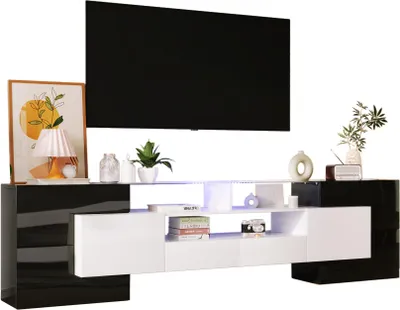 Produktbild von TV-Schrank 200 cm – Eleganter TV-Schrank mit LED, Elegante Glasoberfläche, Schwarz