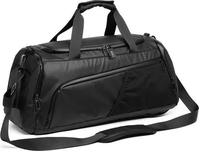 Obrázok produktu pre Uniqoos® Športová a cestovná taška 42 L – vodotesná športová taška typu "duffel bag", možnosť nosenia ako batoh, priehradka na topánky, priehradka na mokré veci, číselný zámok, priehradka na notebook, 62×26×26 cm, čierna