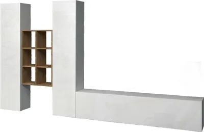 Produktbild von Wohnzimmermöbel Emiliano,  100 %  Italy,  cm 320x30h180,  glänzend weiß und Ahorn
