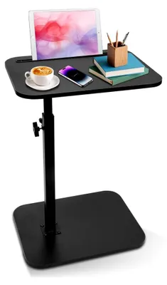 Produktbild von C-förmiger Beistelltisch, 360° drehbar und höhenverstellbar, Sofatisch für Wohnzimmer, Schlafzimmer und kleine Räume (Schwarz)
