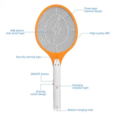 Obrázek produktu pro Bezdrátová dobíjecí elektrická raketa na mouchy a komáry, lapač hmyzu, oranžová