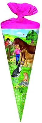 Produktbild von Schultüte / Zuckertüte / Länge: 25cm / rund / "Pferdekoppel"
