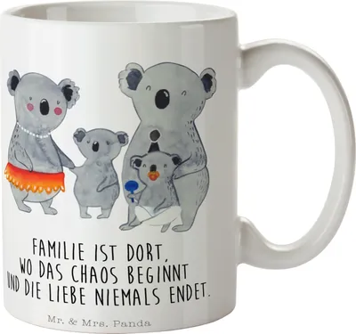 Produktbild von Mr. & Mrs. Panda Kaffeetasse Koala Familie - Weiß - Geschenk, Family, Tasse, Pott, kaffeebecher bedruckt, Vatertag, Kinder, Geschwister, Keramiktasse, Papa, Becher