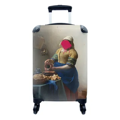 Produktbild von MuchoWow® Koffer Handgepäck Trolley Rollkoffer Kleine Reisekoffer mit 4 Rollen - Milchmädchen - Johannes Vermeer - Rosa - Cabin Size < 55x40x23 cm & 55x40x20 cm - Fotokoffer - Kabinenkoffer - Boardgepäck - Reise-Box - Reisekoffer - Reisegepäck - Koffer mit Bild - Trolley für Kinder
