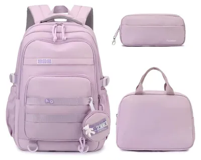 Image de Ensemble de sac à dos pour fille, 3 pièces, léger, avec trousse et sac à lunch, couleur violette