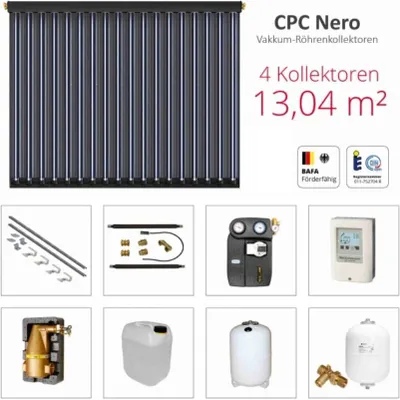 Produktbild von Solarbayer Komplettsolarpaket CPC NERO 4Z Bruttogesamtfläche 13,04m² Vakuumröhre