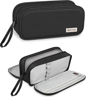 Image de FINPAC Trousse à crayons Grande capacité avec 3 compartiments Noir