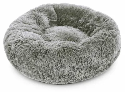 Hunderundbett aus Plüsch, grau, Ø 70 cm, mit Antirutschboden