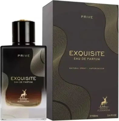 A perfume bottle and its packaging are displayed.