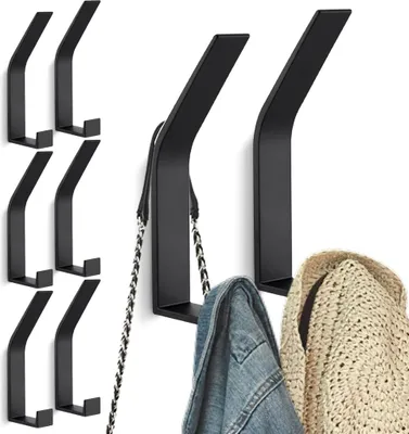 Produktbild von 8 Stück Schwarz kleiderhaken Wand zum Bohren-Schrauben unsichtbar, Moderne Garderobenhaken Garderobenleiste Wand für Jacken, Mäntel, Cap, Schals, Handtuch, Handtaschen und Mehr