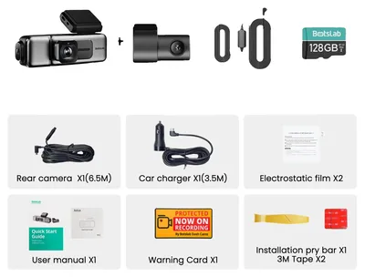 Immagine prodotto di Dashcam, registrazione a 3 canali, GPS e connettività Wi-Fi, G980H a 3 canali con kit, 128 GB